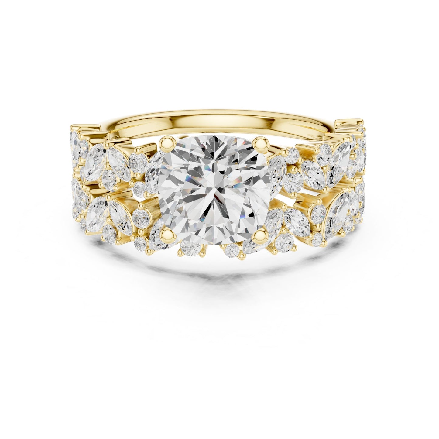 Round Lab Grown Diamond Side-Stone Engagement Ring