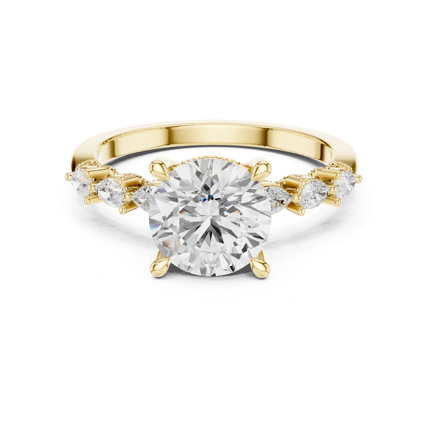 Round Lab Grown Diamond Side-Stone Engagement Ring