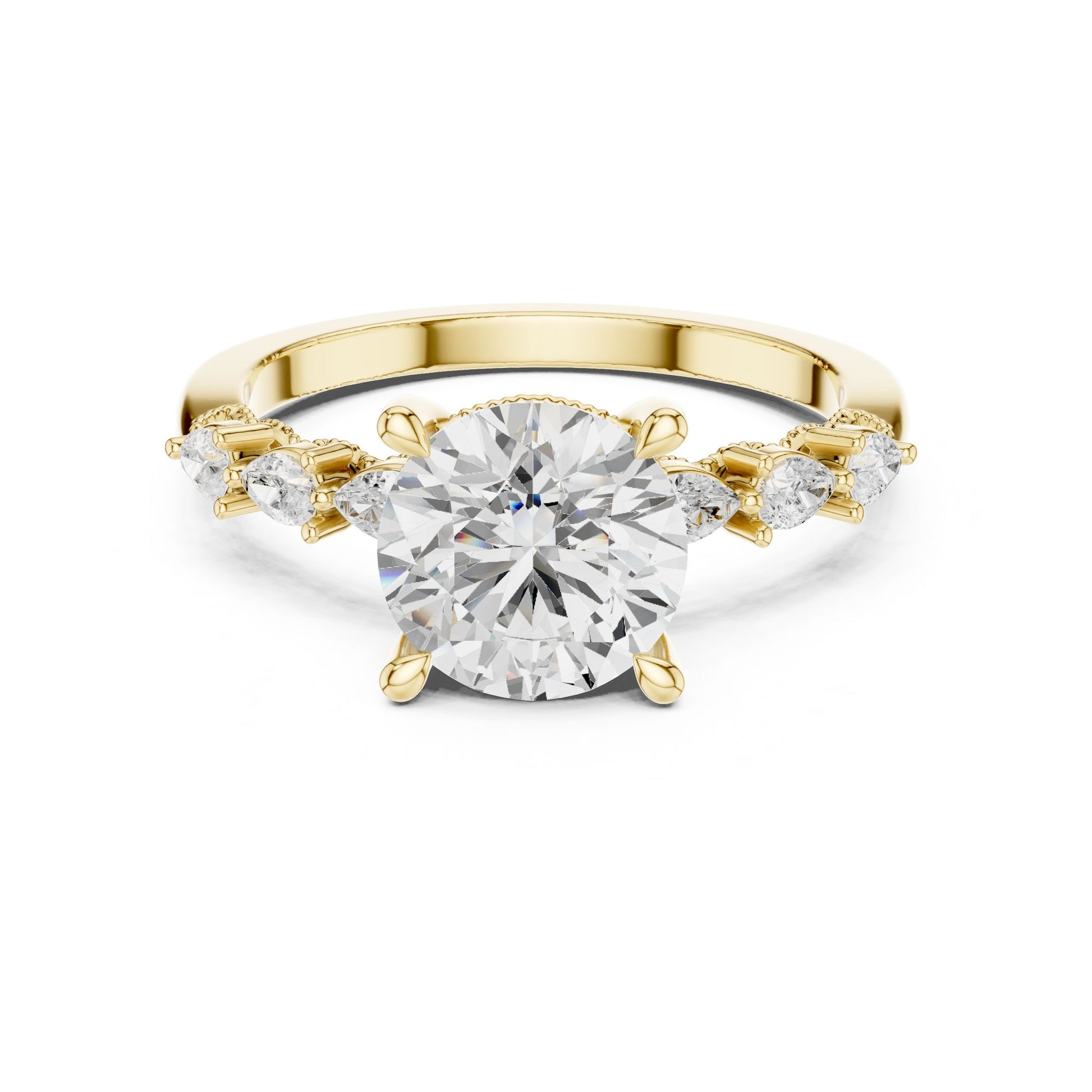Round Lab Grown Diamond Side-Stone Engagement Ring