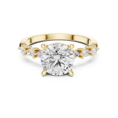 Round Lab Grown Diamond Side-Stone Engagement Ring