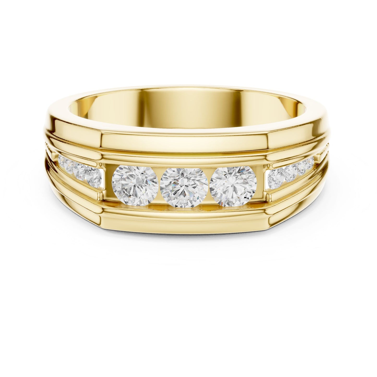 Men's Round Lab Grown Diamond Side-Stone Ring