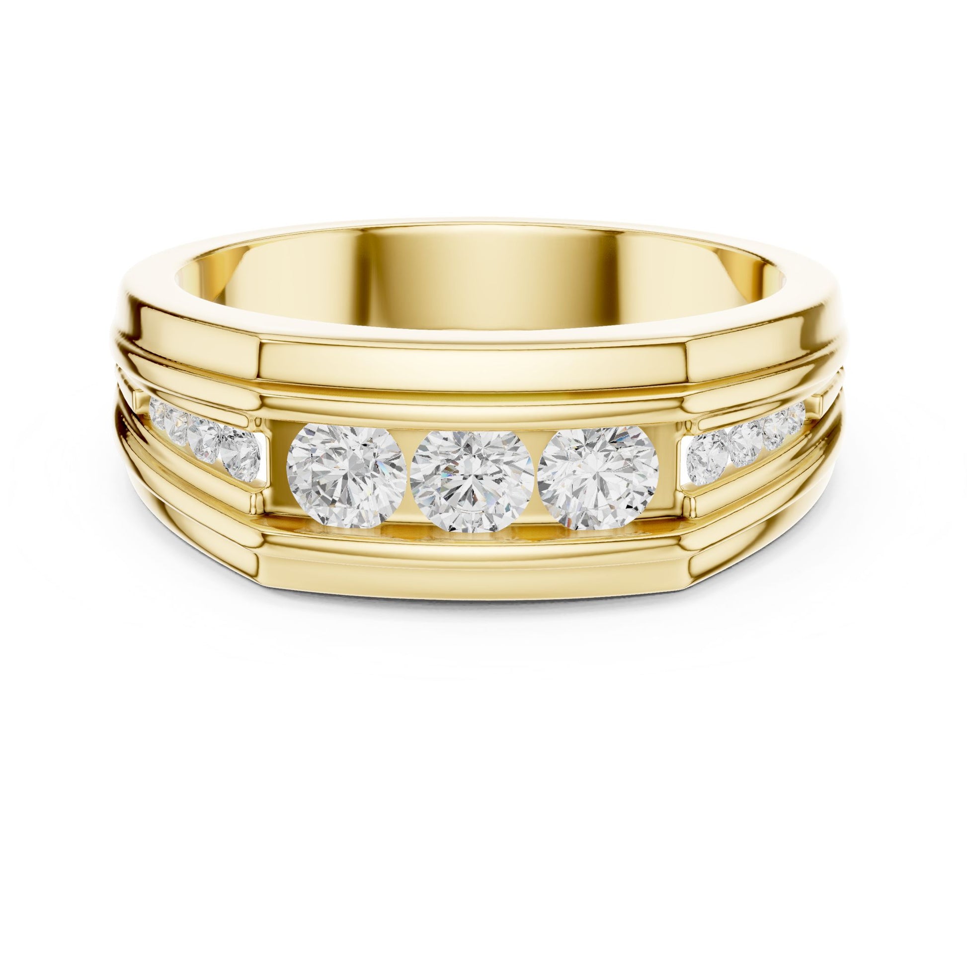 Men's Round Lab Grown Diamond Side-Stone Ring