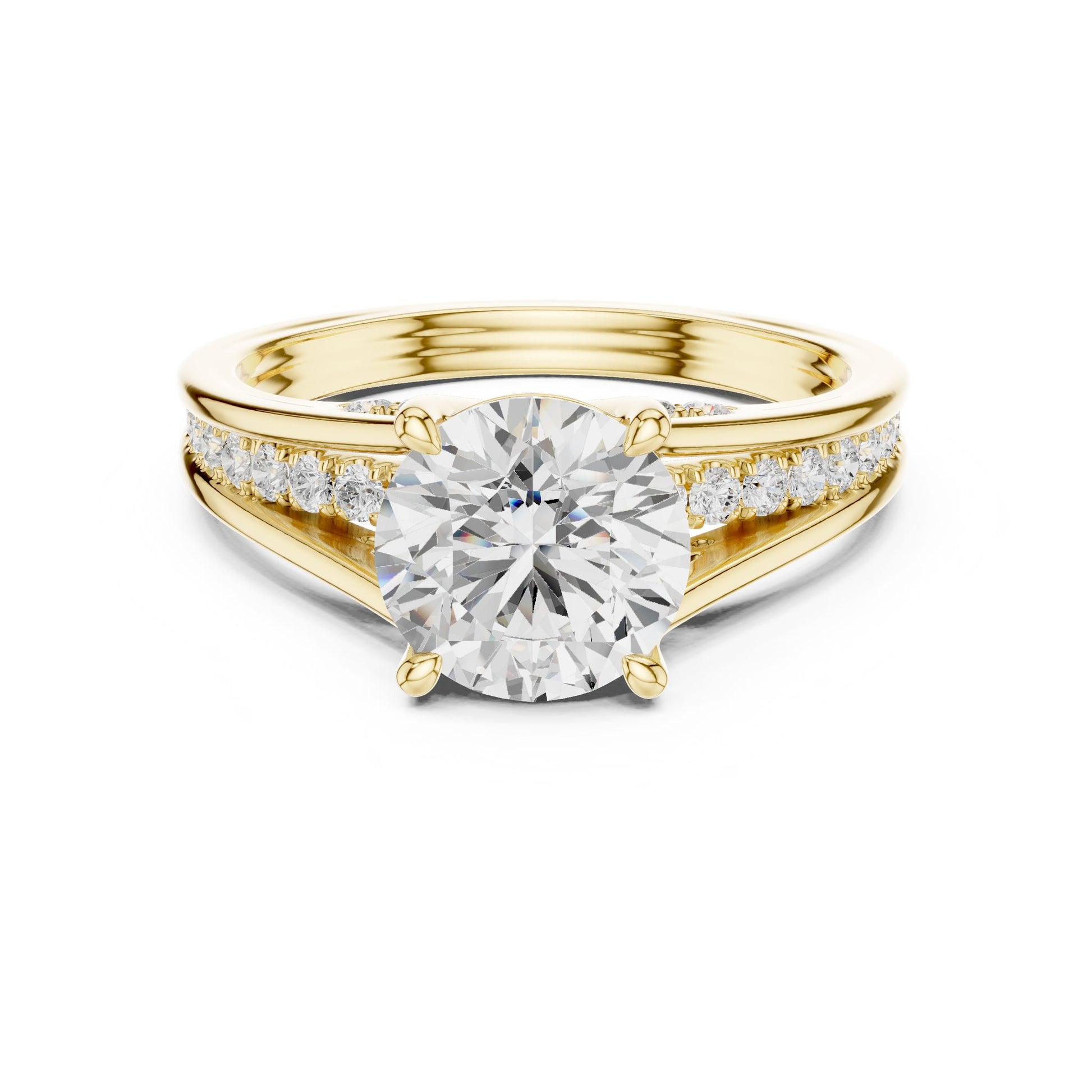Round Lab Grown Diamond Side-Stone Engagement Ring