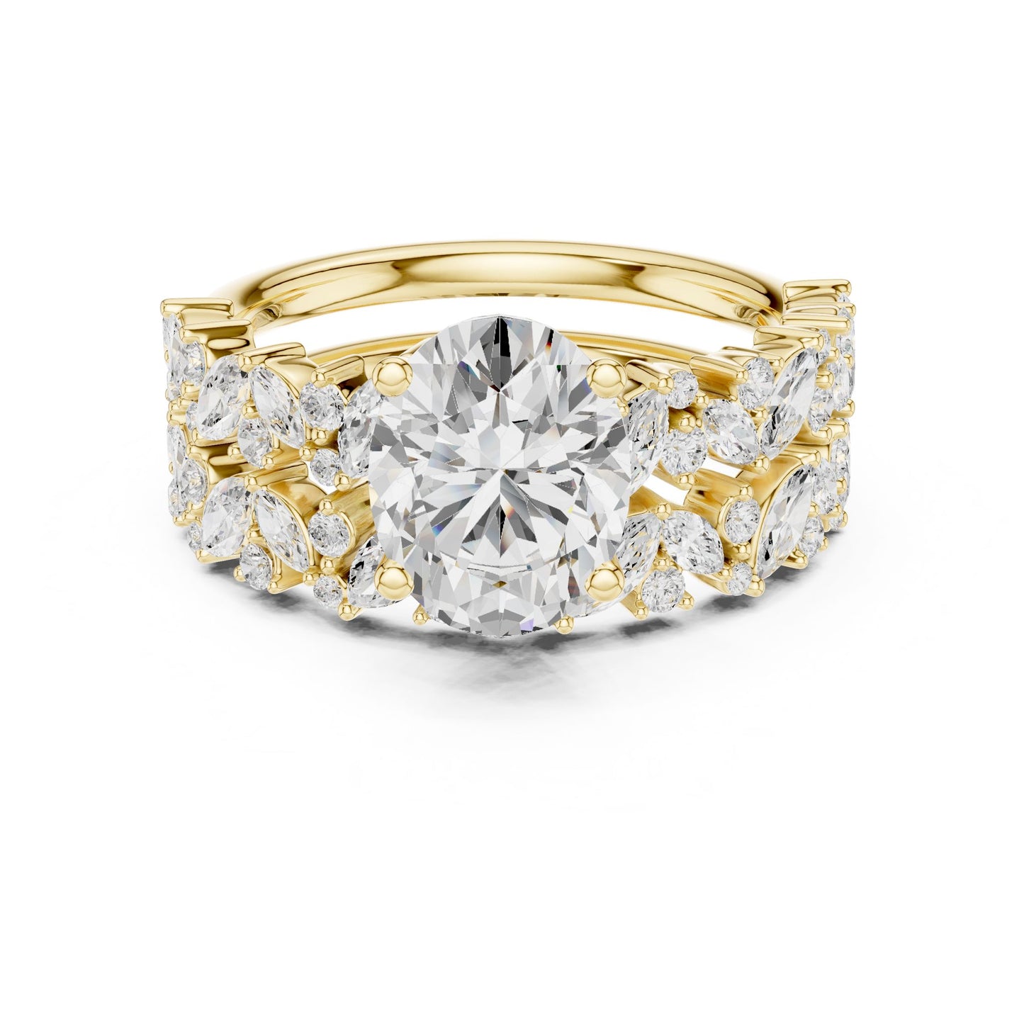 Round Lab Grown Diamond Side-Stone Engagement Ring