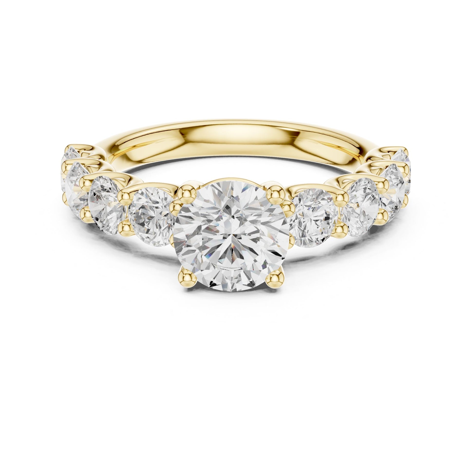 Round Lab Grown Diamond Side-Stone Engagement Ring