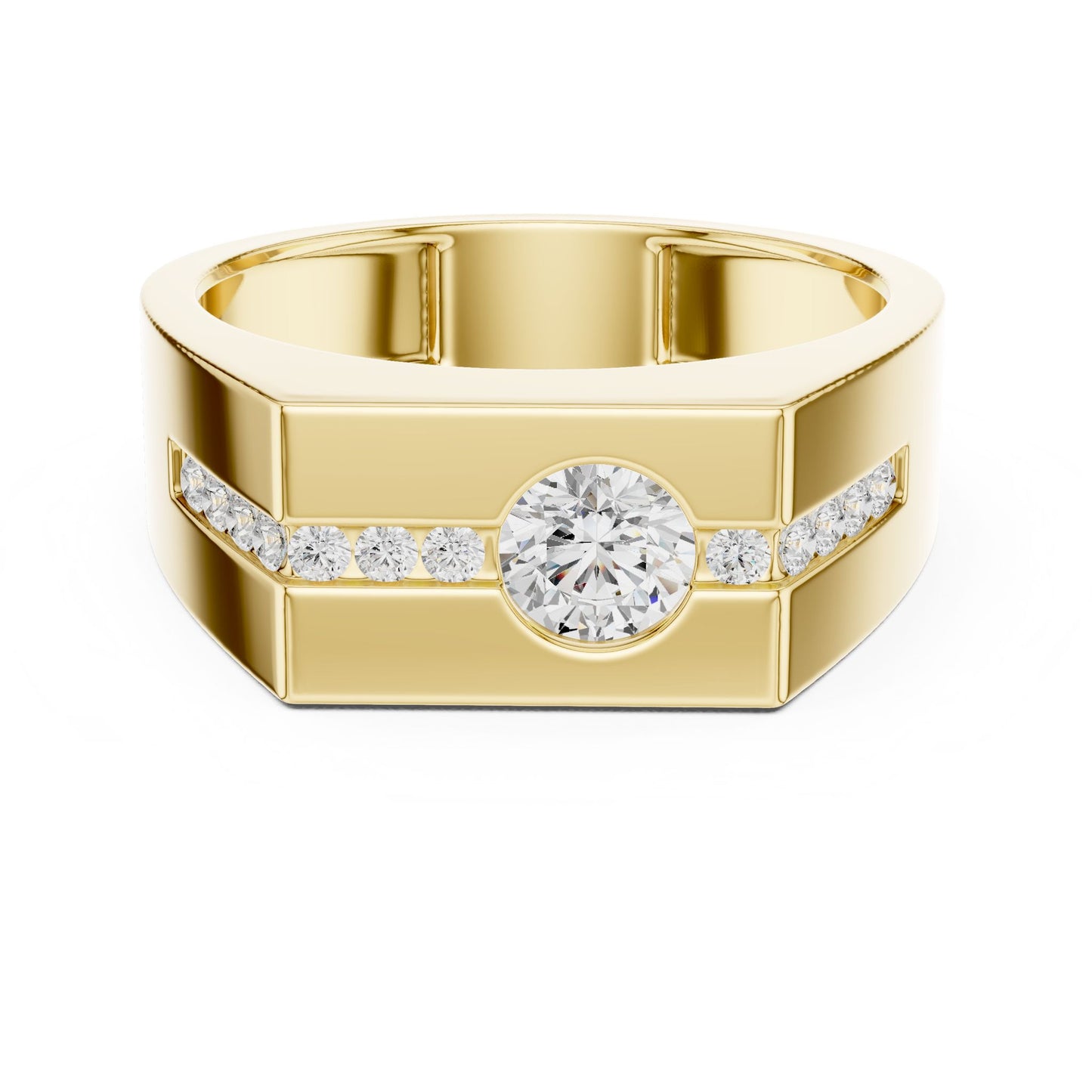 Men's Round Lab Grown Diamond Side-Stone Ring