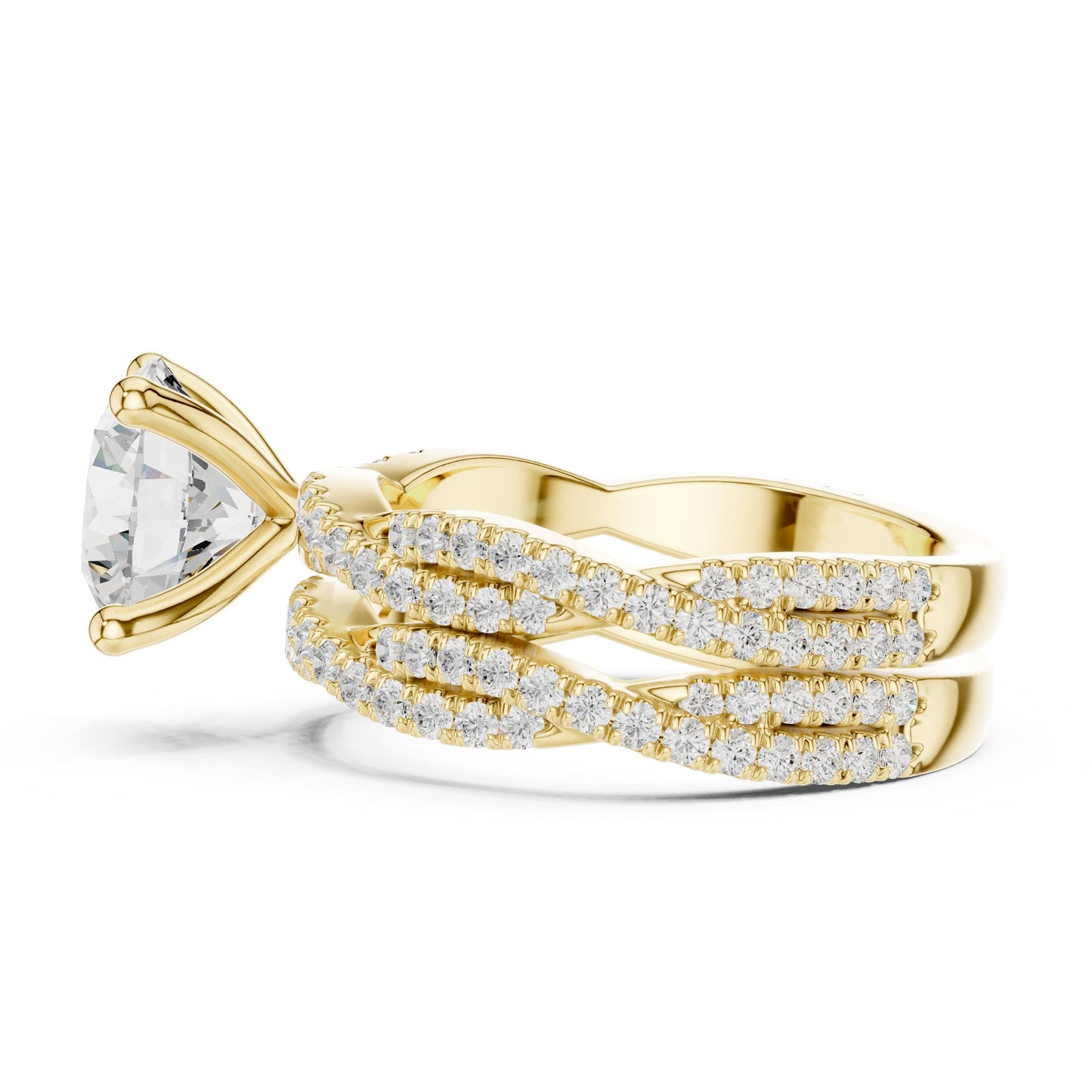 Round Lab Grown Diamond Side-Stone Engagement Ring