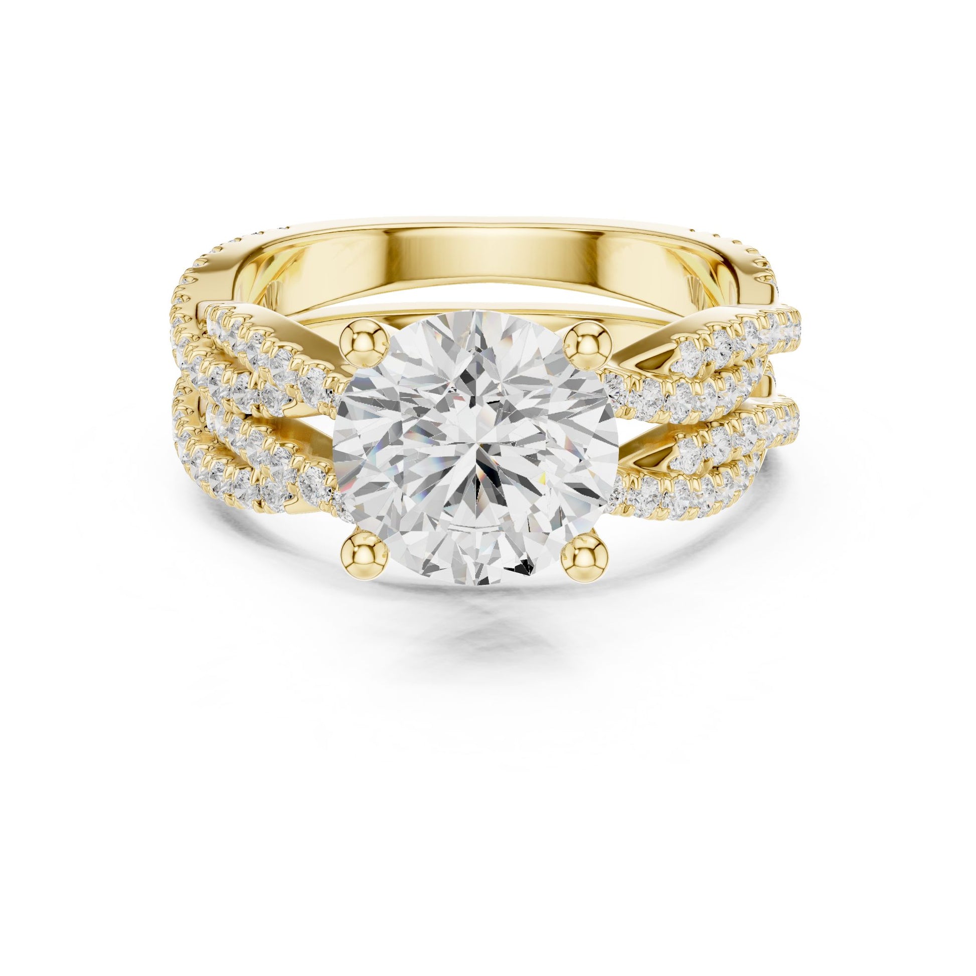 Round Lab Grown Diamond Side-Stone Engagement Ring