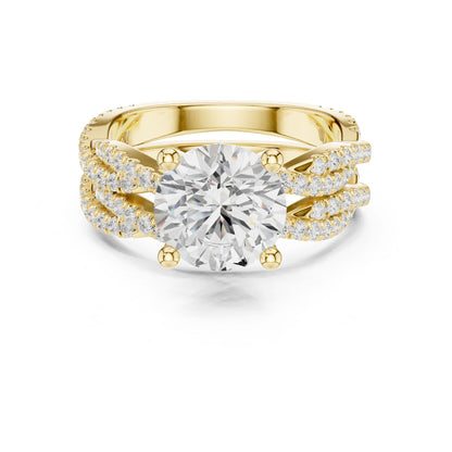 Round Lab Grown Diamond Side-Stone Engagement Ring