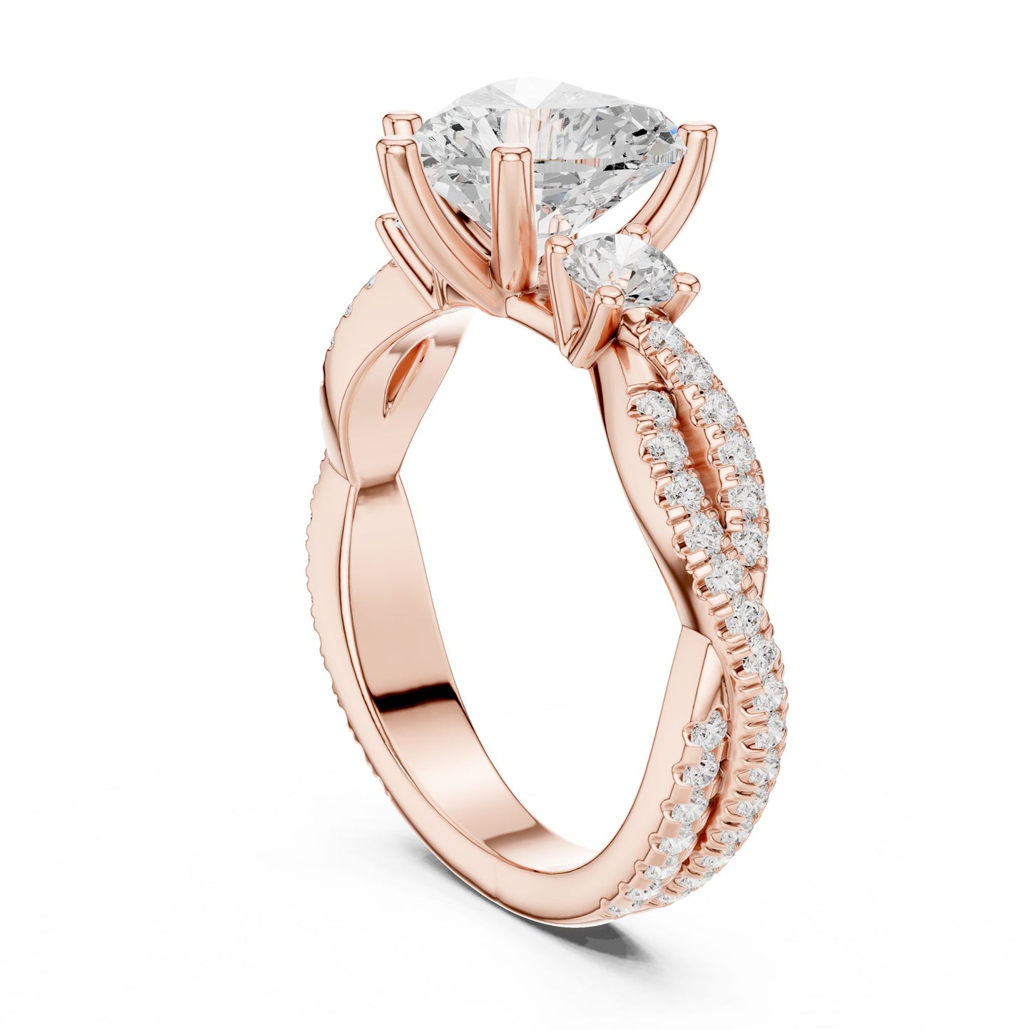 Round Lab Grown Diamond Side-Stone Engagement Ring