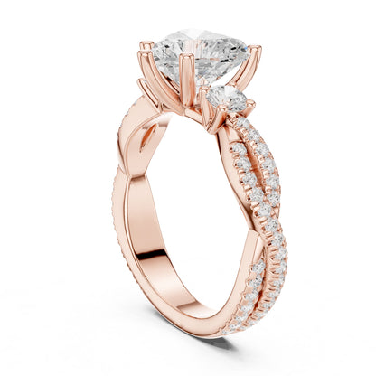 Round Lab Grown Diamond Side-Stone Engagement Ring