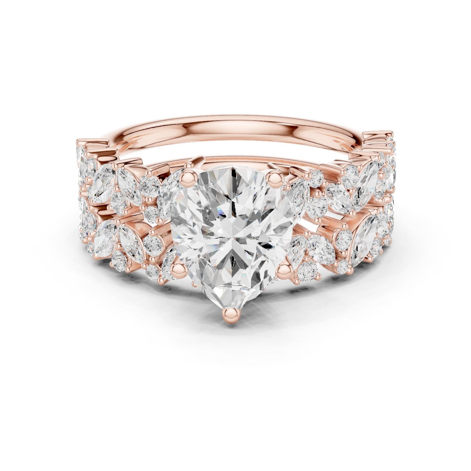 Round Lab Grown Diamond Side-Stone Engagement Ring