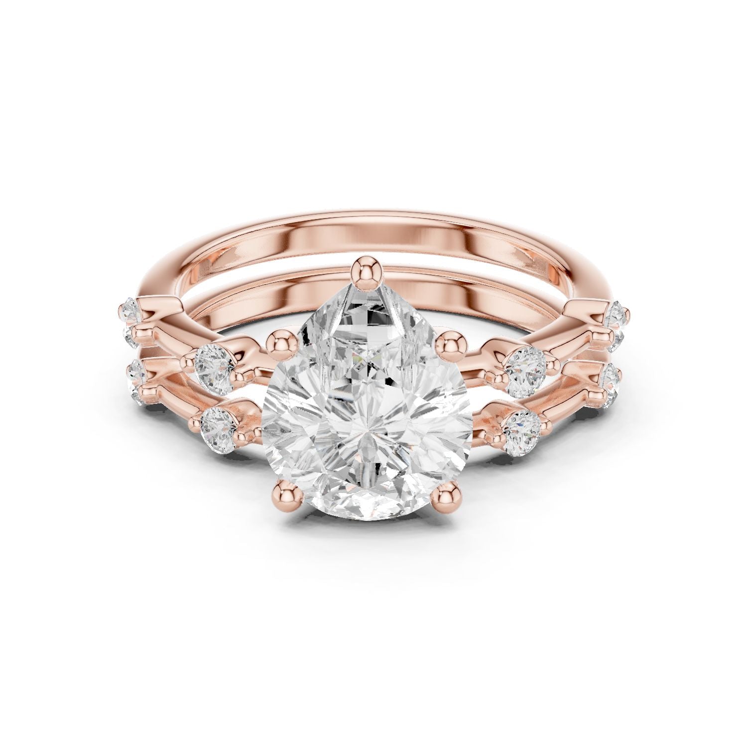 Round Lab Grown Diamond Side-Stone Engagement Ring