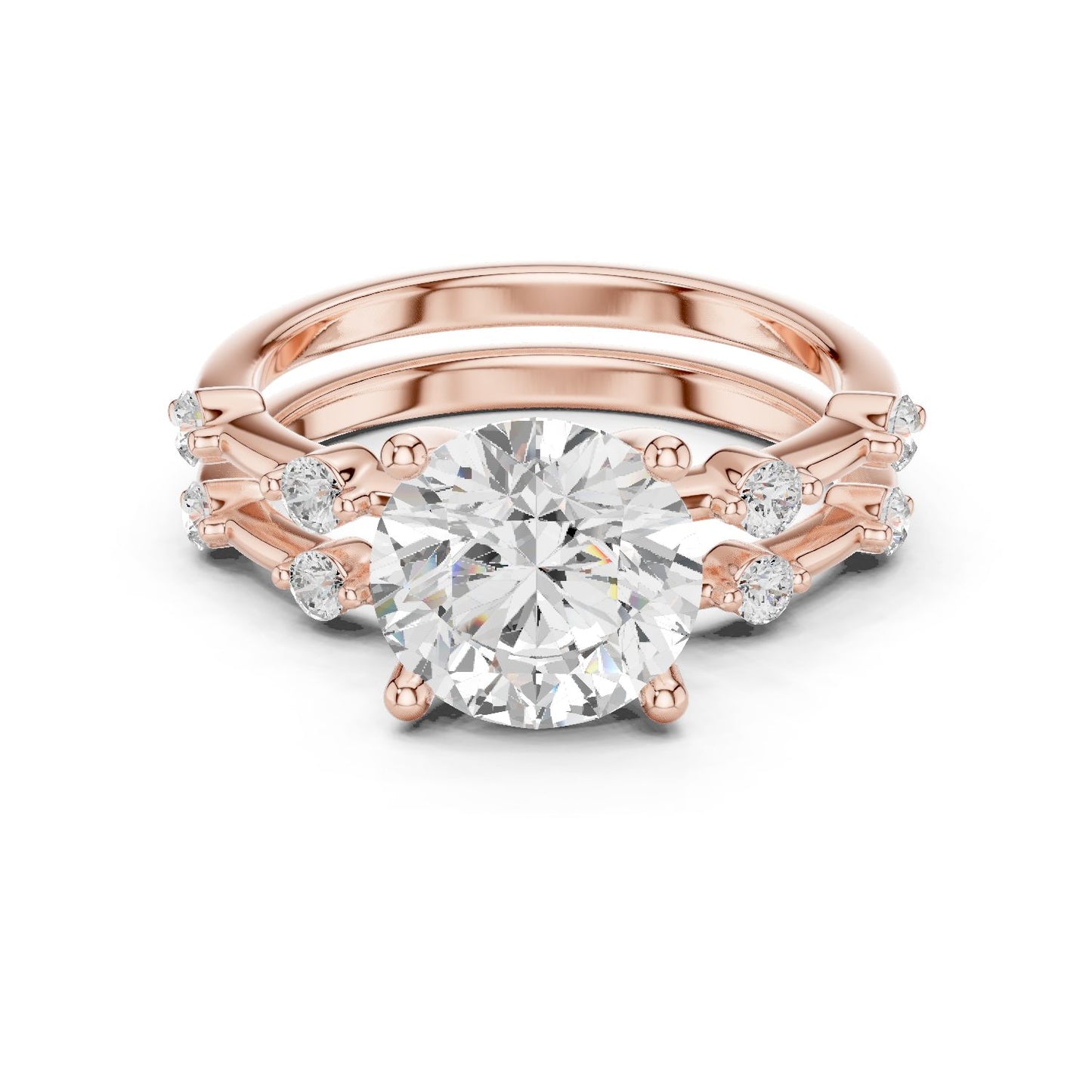 Round Lab Grown Diamond Side-Stone Engagement Ring
