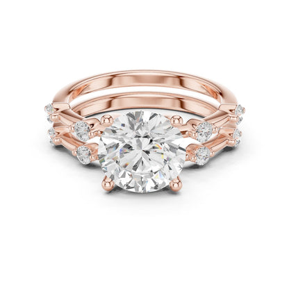 Round Lab Grown Diamond Side-Stone Engagement Ring