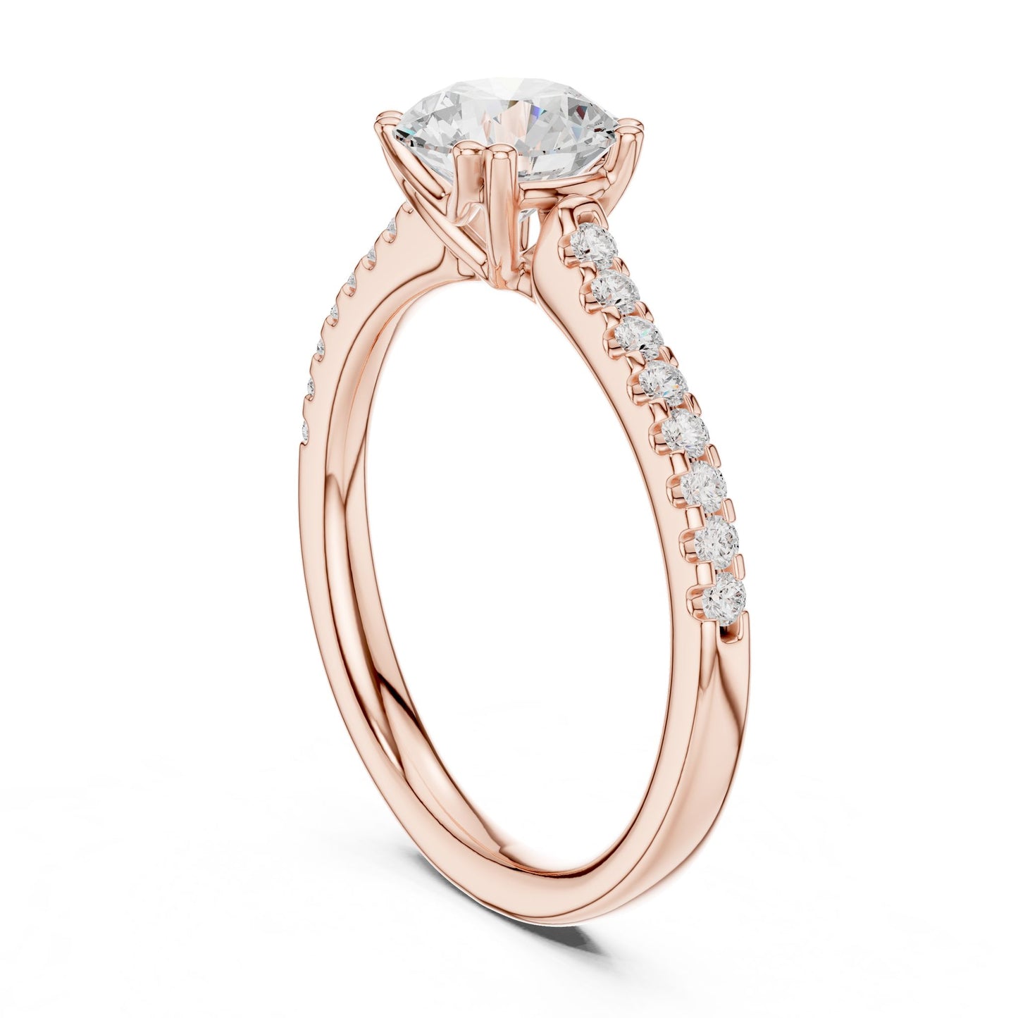 Round Lab Grown Diamond Side-Stone Engagement Ring