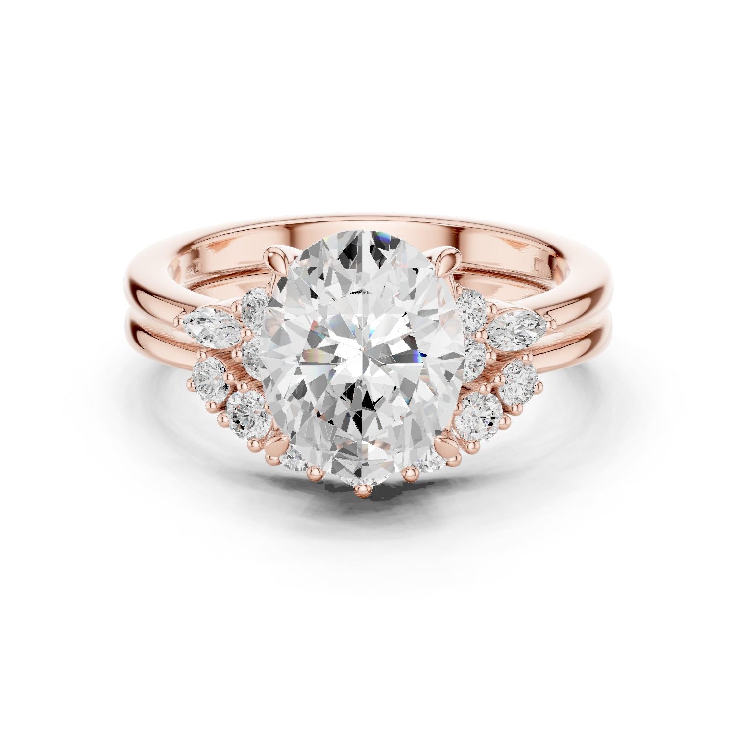 Round Lab Grown Diamond Side-Stone Engagement Ring