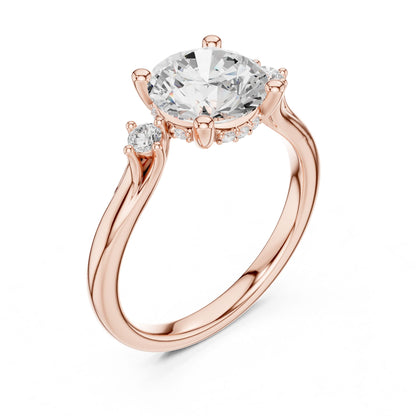 Round Lab Grown Diamond Side-Stone Engagement Ring