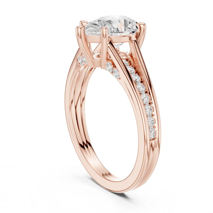 Round Lab Grown Diamond Side-Stone Engagement Ring