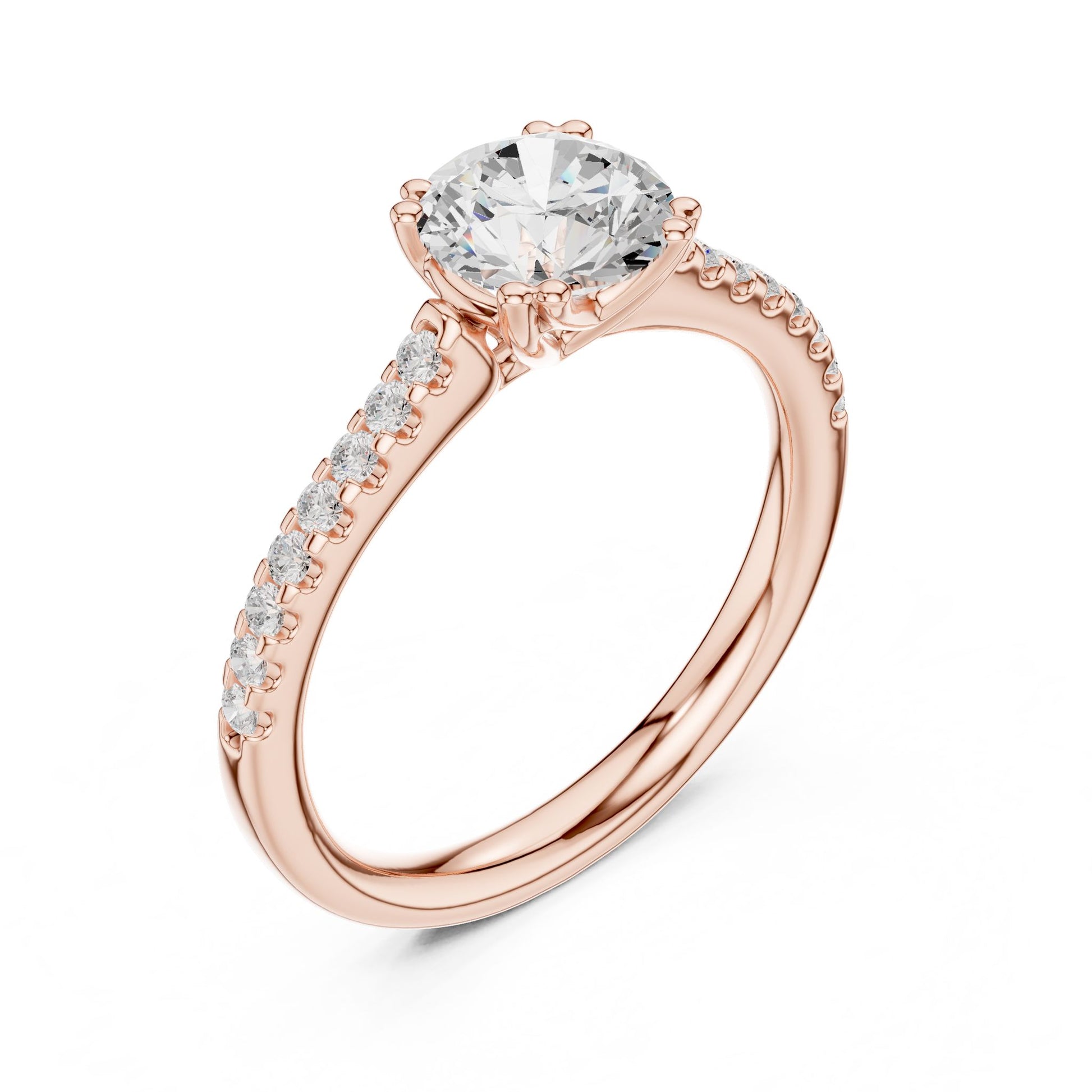 Round Lab Grown Diamond Side-Stone Engagement Ring