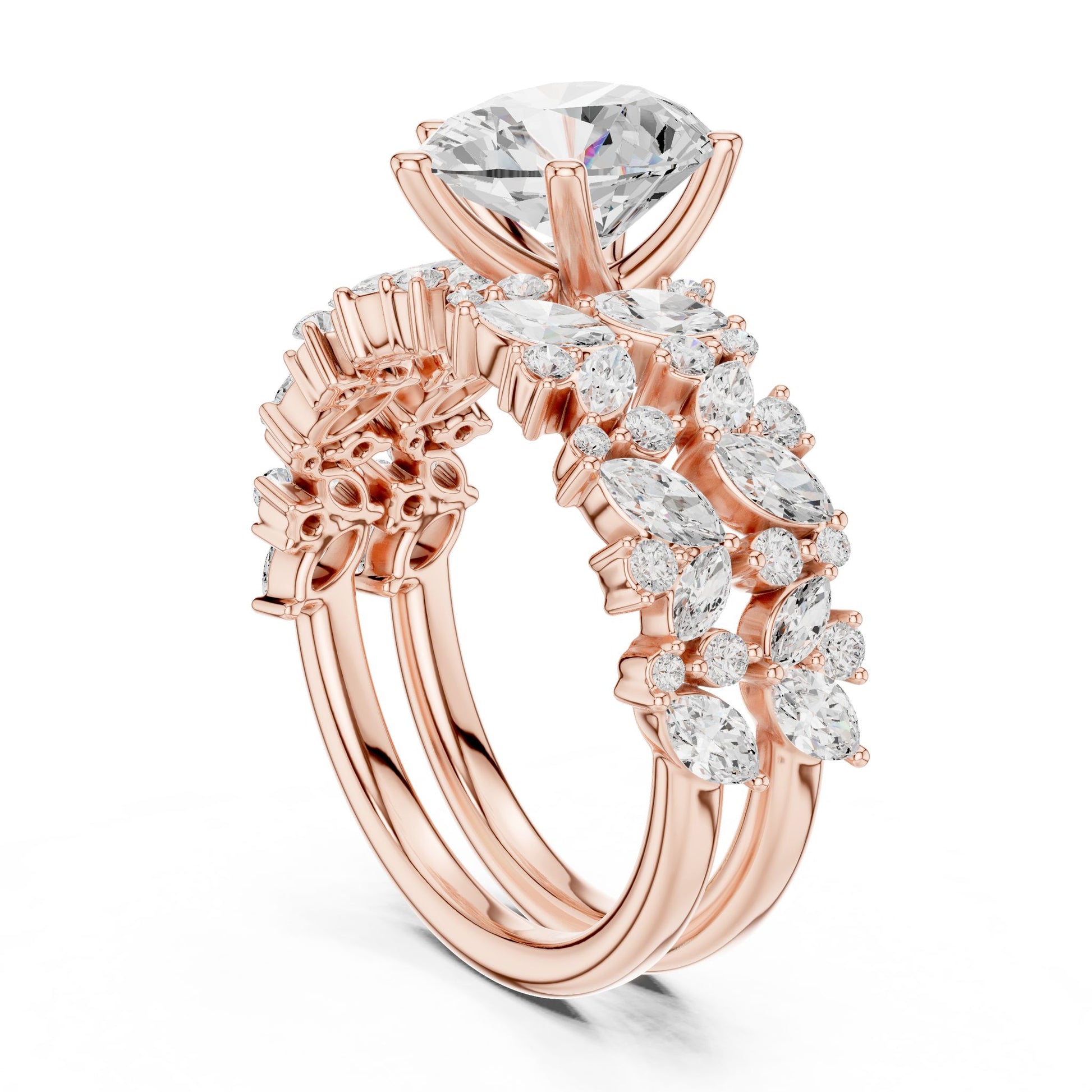 Round Lab Grown Diamond Side-Stone Engagement Ring