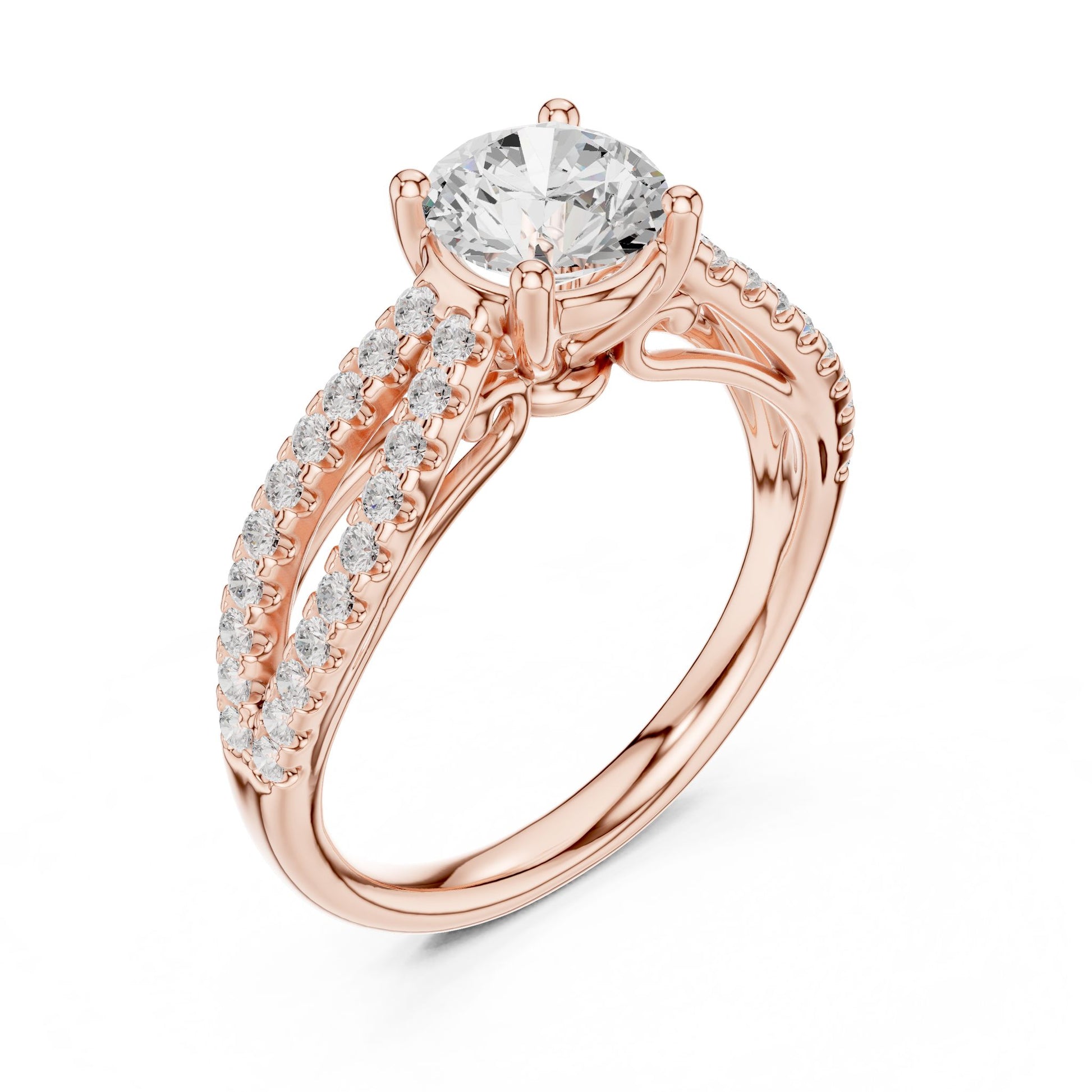 Round Lab Grown Diamond Side-Stone Engagement Ring