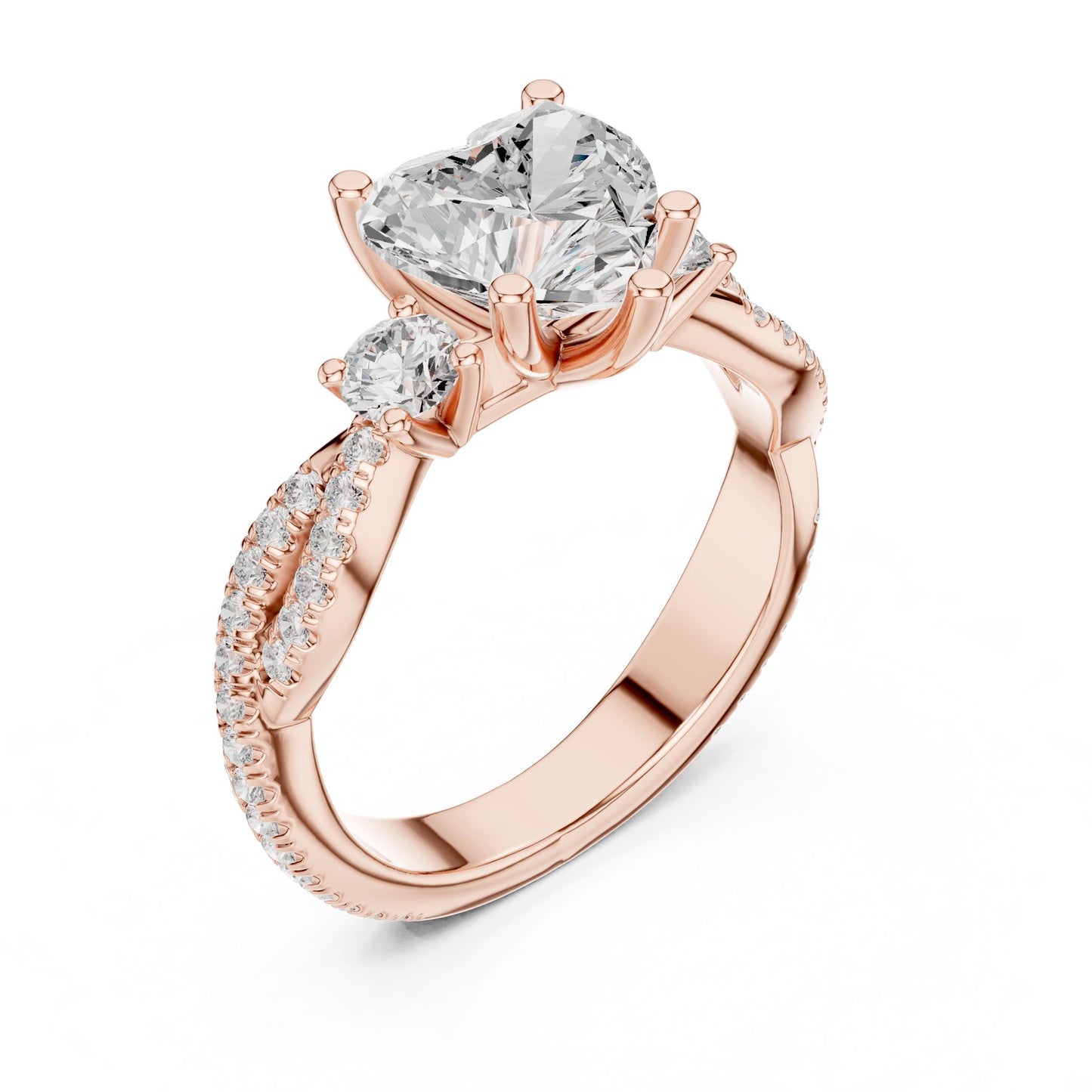 Round Lab Grown Diamond Side-Stone Engagement Ring