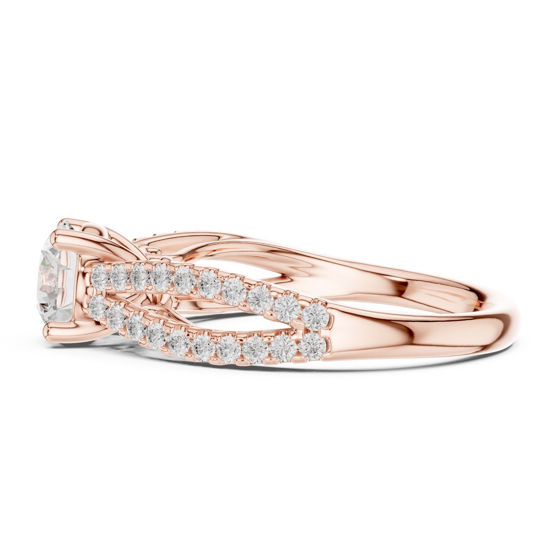 Round Lab Grown Diamond Side-Stone Engagement Ring