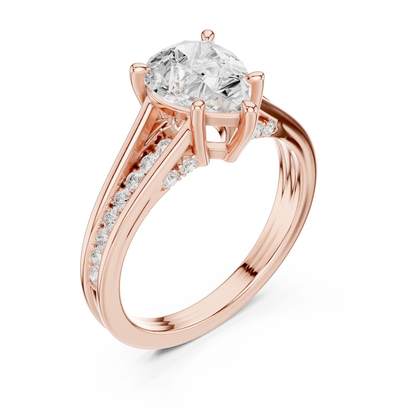 Round Lab Grown Diamond Side-Stone Engagement Ring