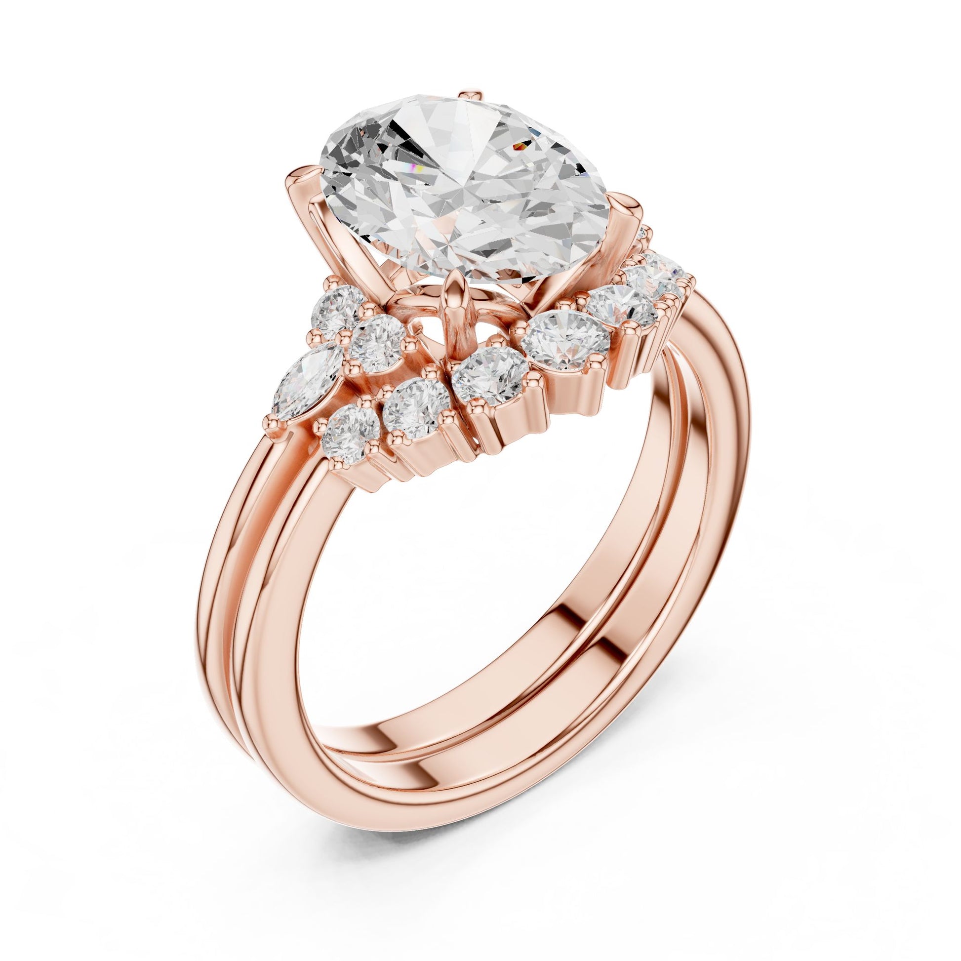 Round Lab Grown Diamond Side-Stone Engagement Ring