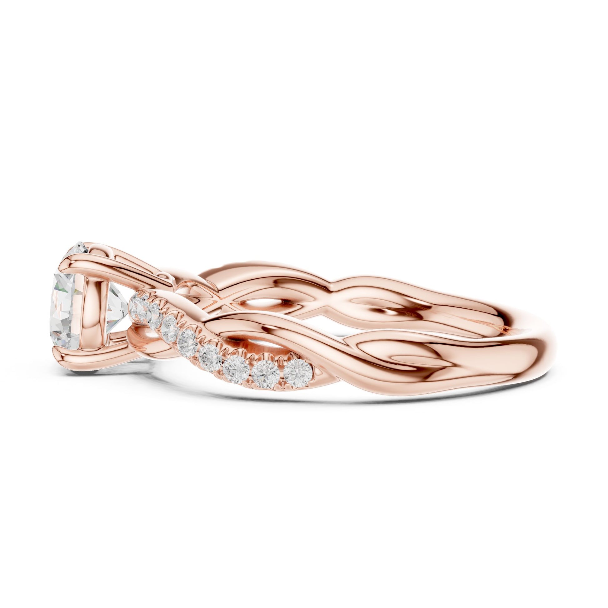Round Lab Grown Diamond Side-Stone Engagement Ring