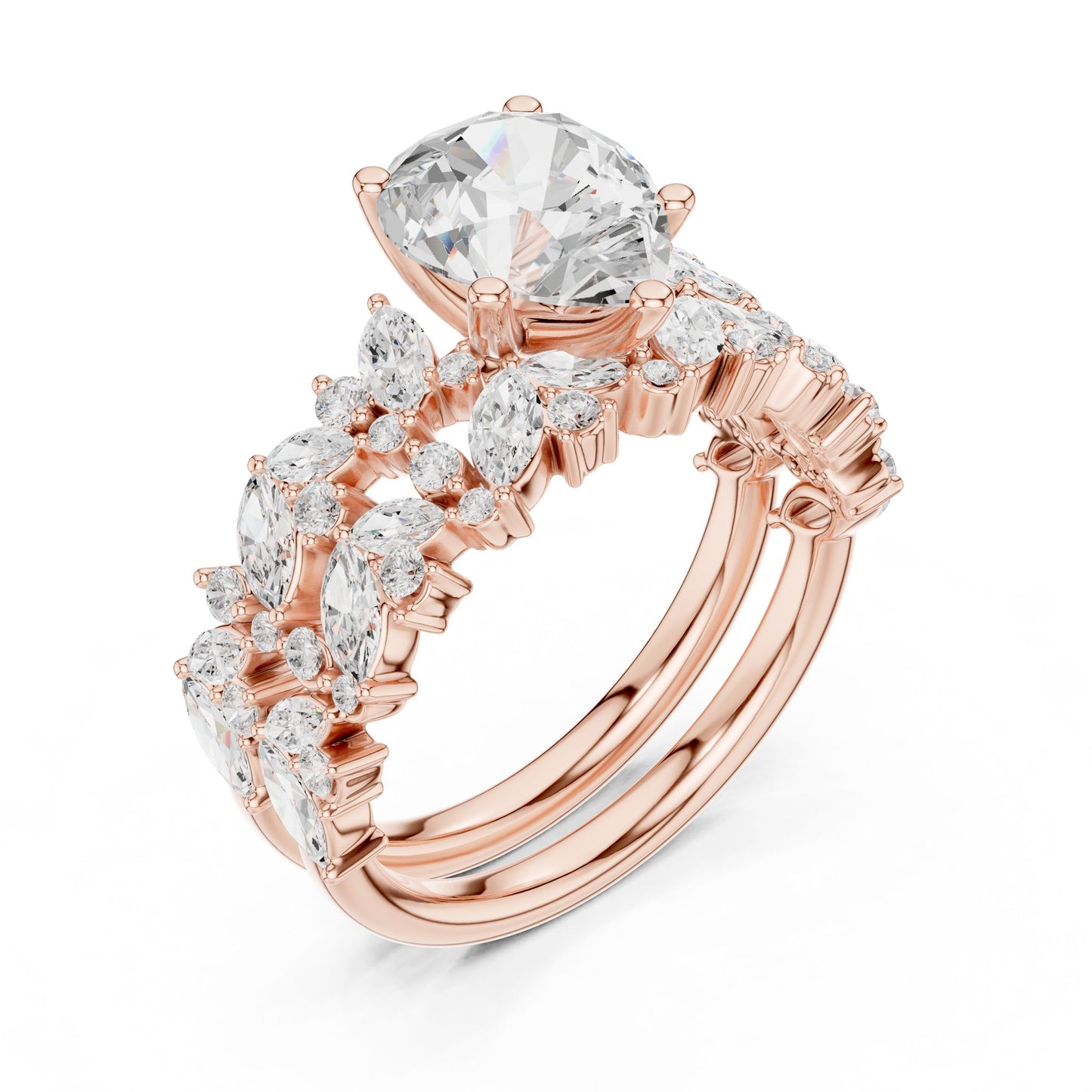 Round Lab Grown Diamond Side-Stone Engagement Ring