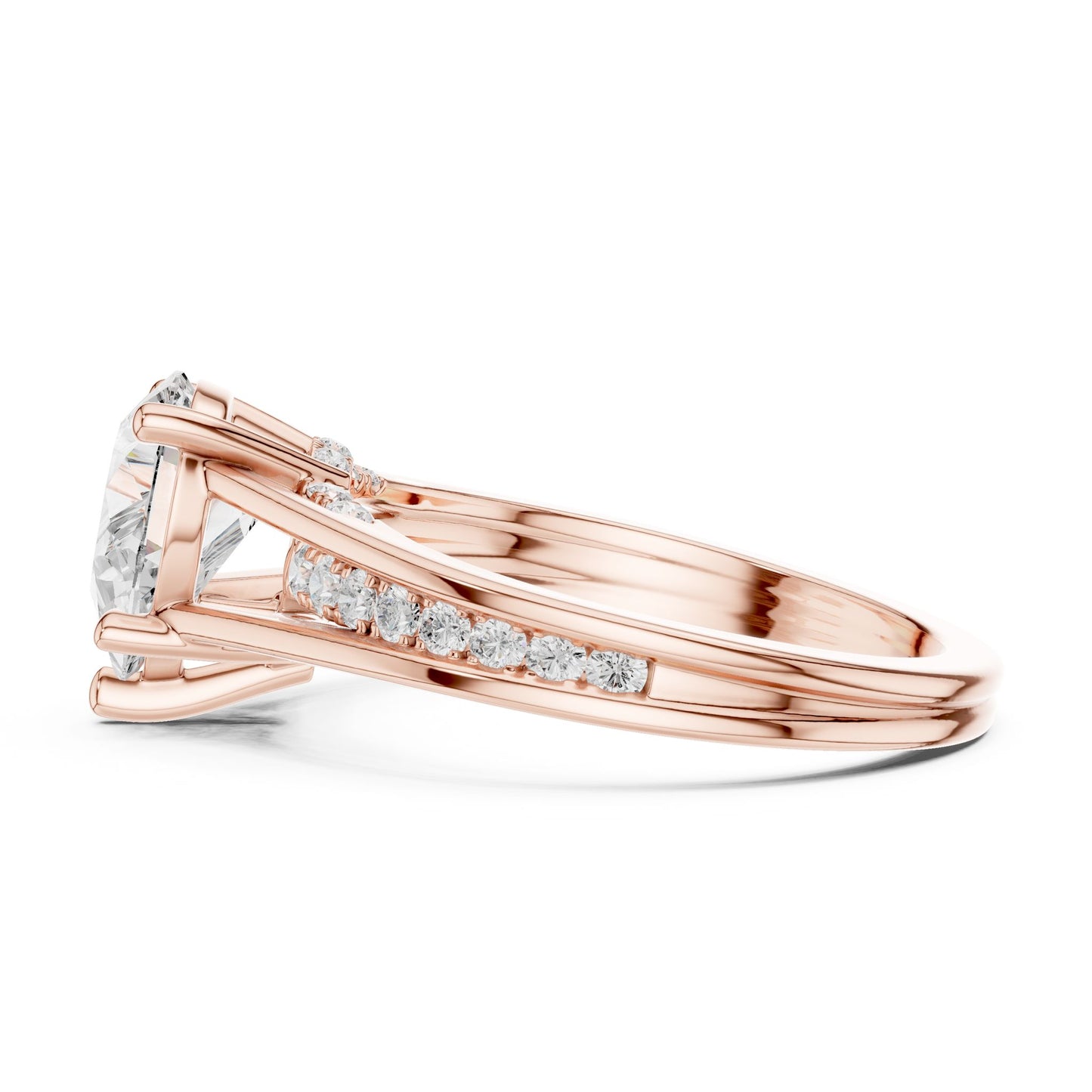 Round Lab Grown Diamond Side-Stone Engagement Ring