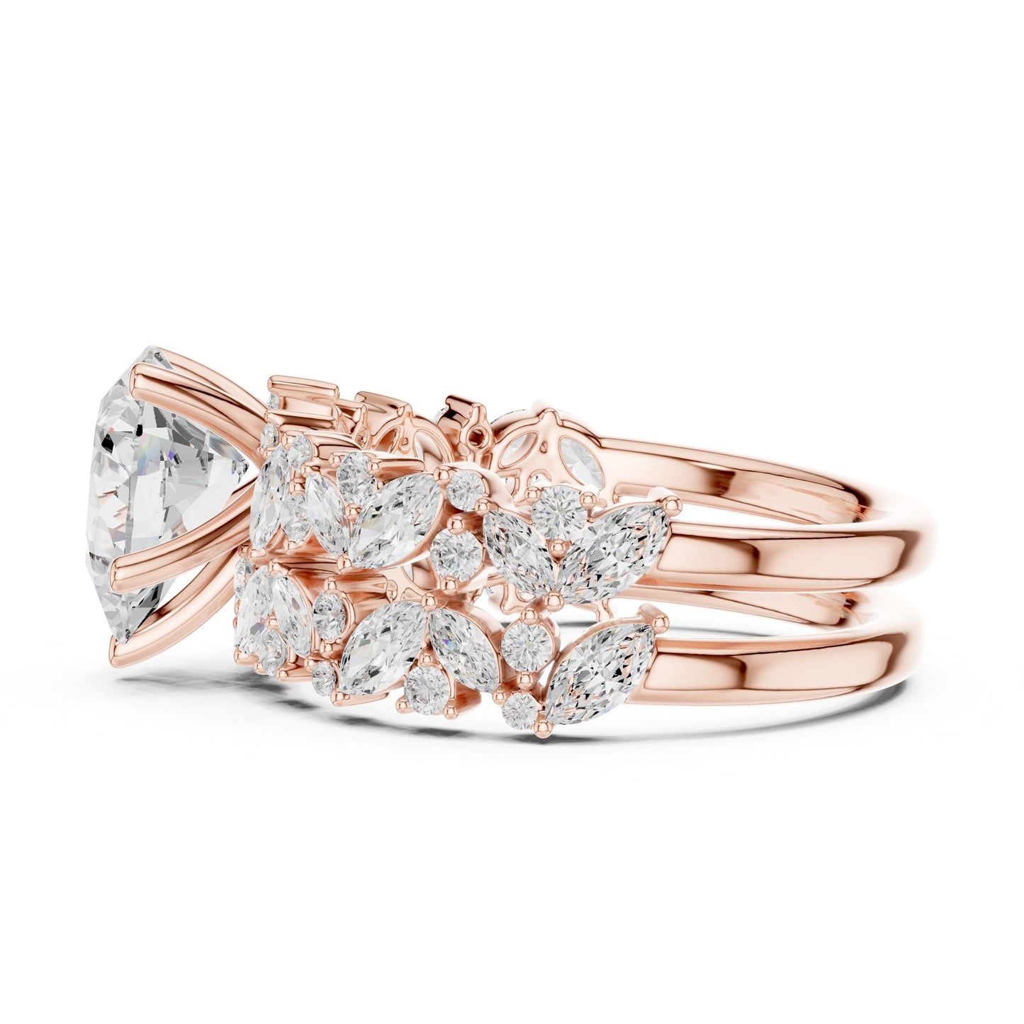 Round Lab Grown Diamond Side-Stone Engagement Ring