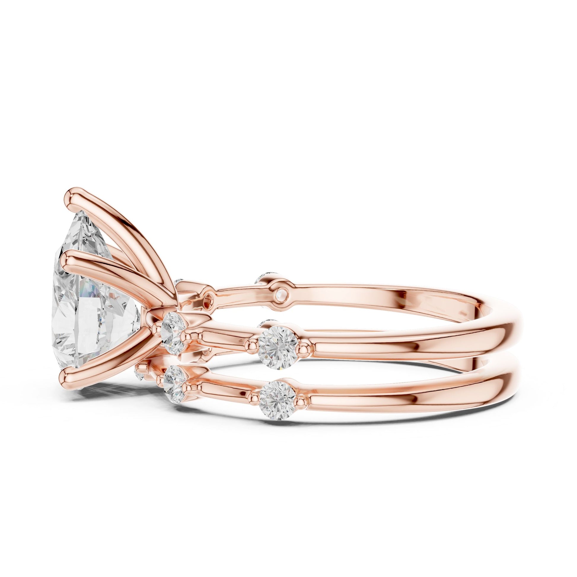 Round Lab Grown Diamond Side-Stone Engagement Ring
