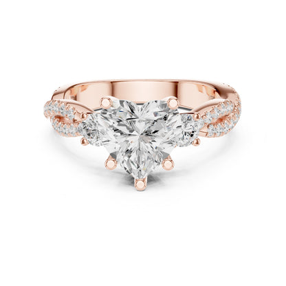 Round Lab Grown Diamond Side-Stone Engagement Ring
