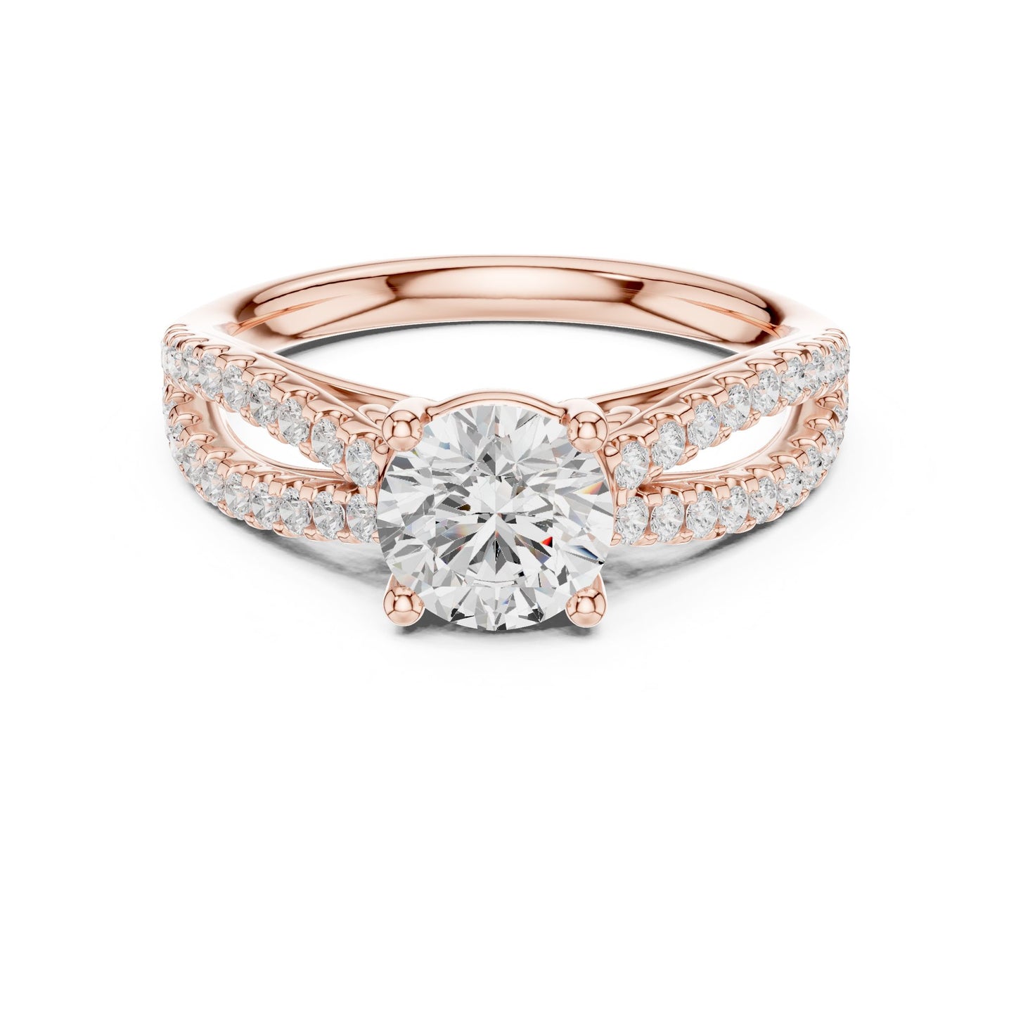 Round Lab Grown Diamond Side-Stone Engagement Ring