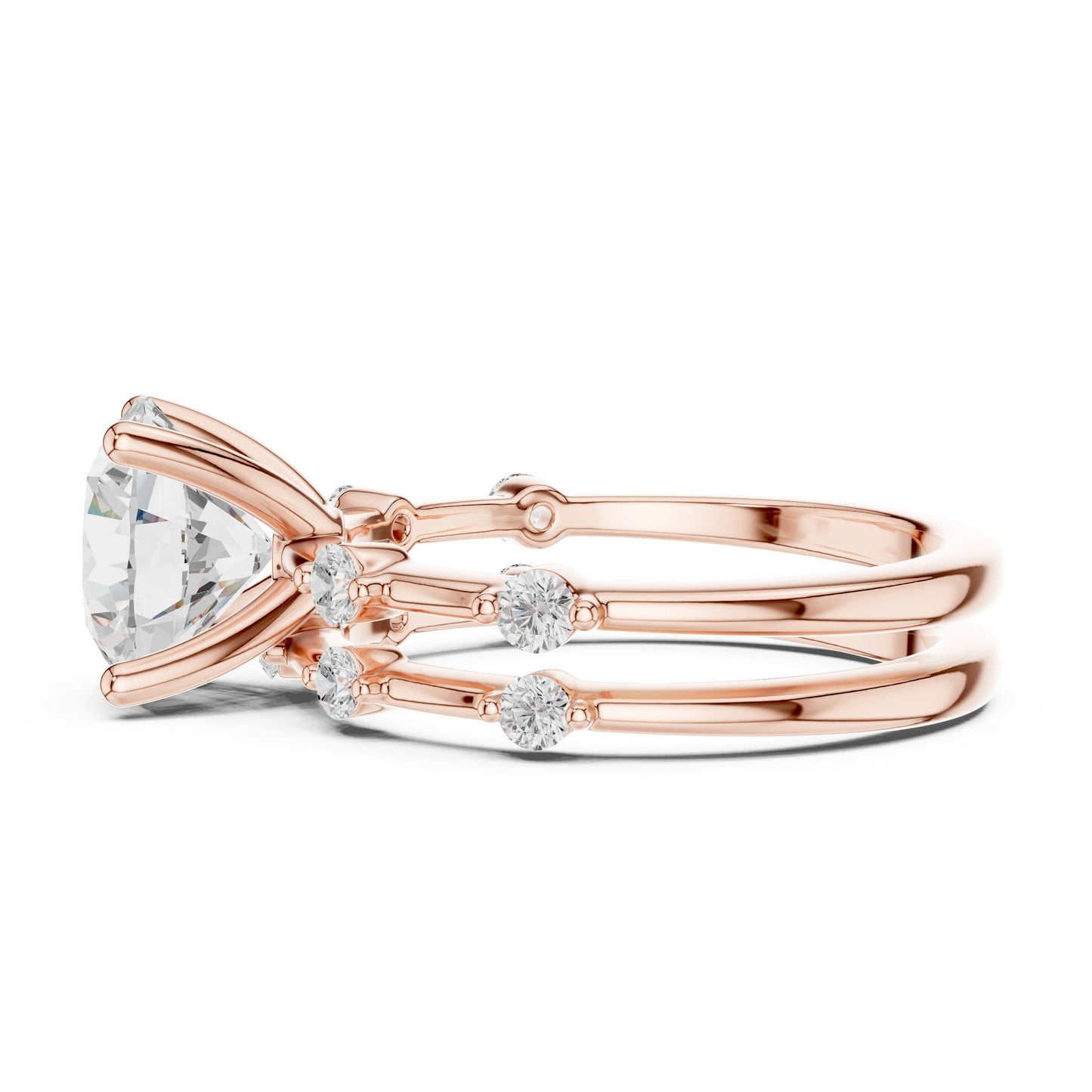 Round Lab Grown Diamond Side-Stone Engagement Ring