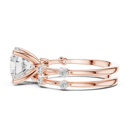 Round Lab Grown Diamond Side-Stone Engagement Ring