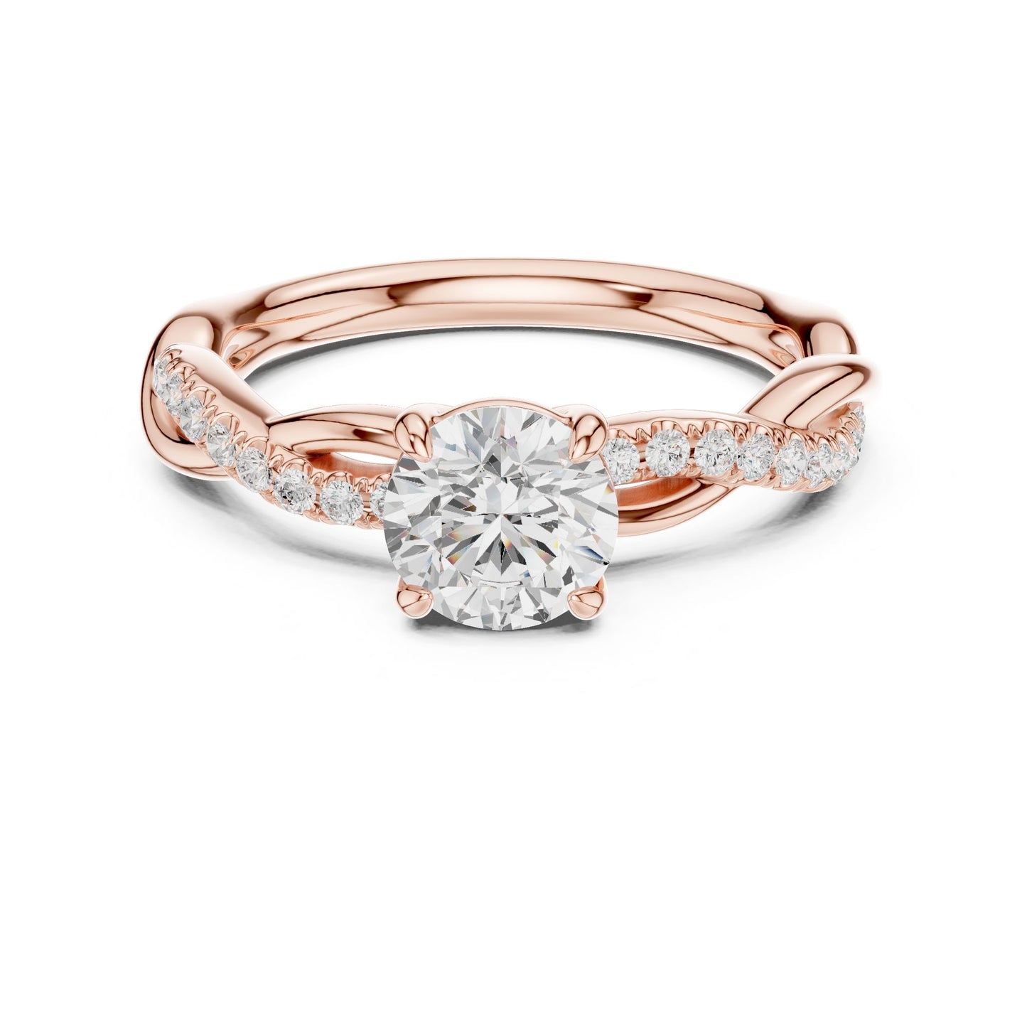Round Lab Grown Diamond Side-Stone Engagement Ring