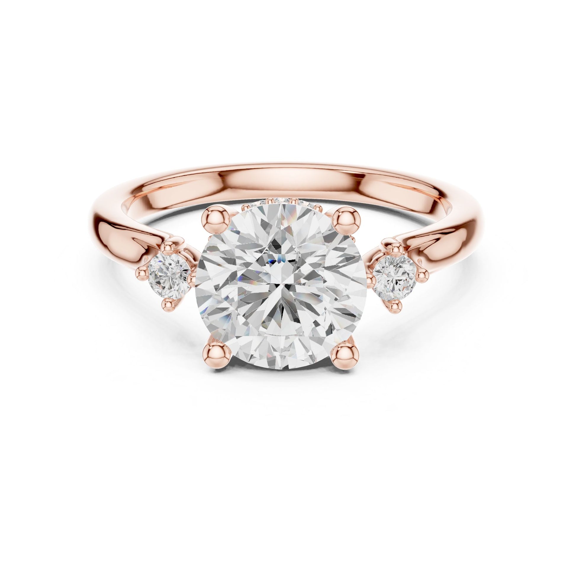 Round Lab Grown Diamond Side-Stone Engagement Ring