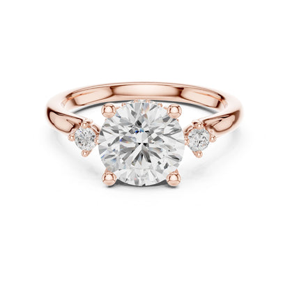 Round Lab Grown Diamond Side-Stone Engagement Ring