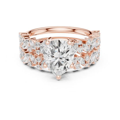 Round Lab Grown Diamond Side-Stone Engagement Ring