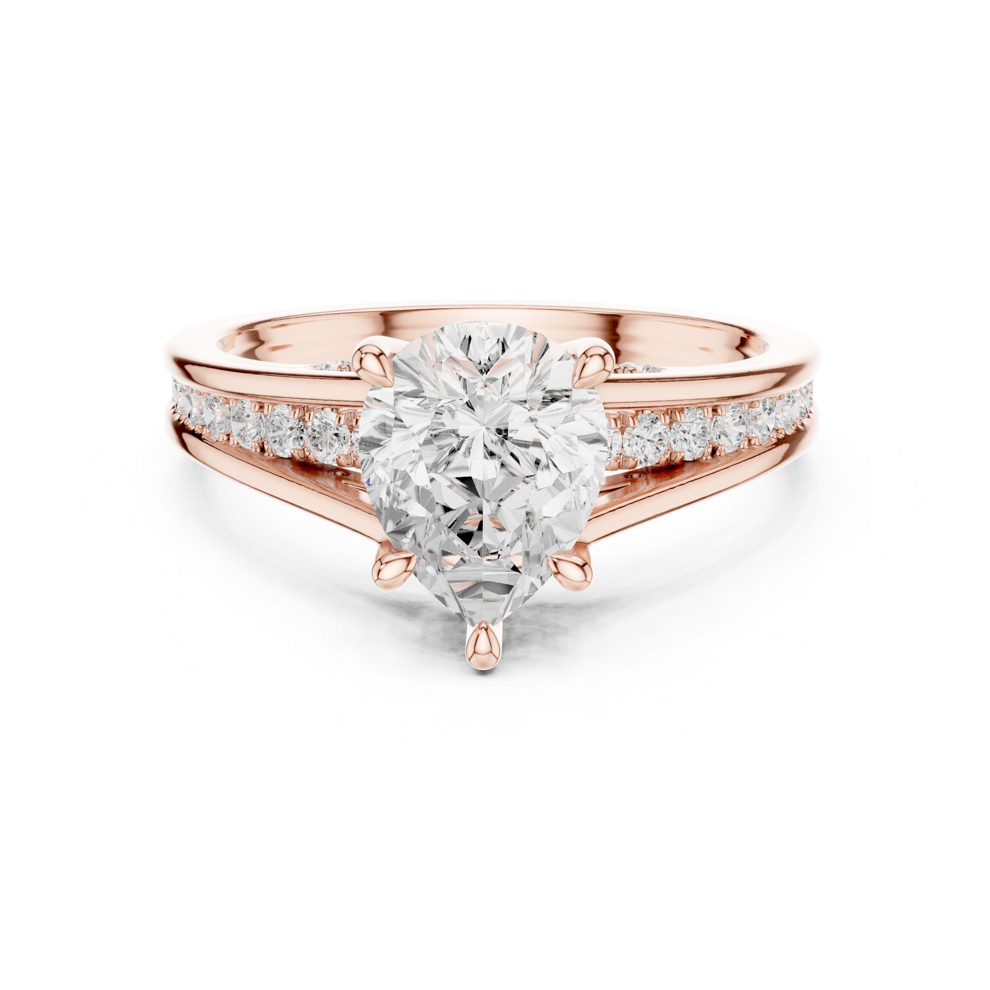 Round Lab Grown Diamond Side-Stone Engagement Ring