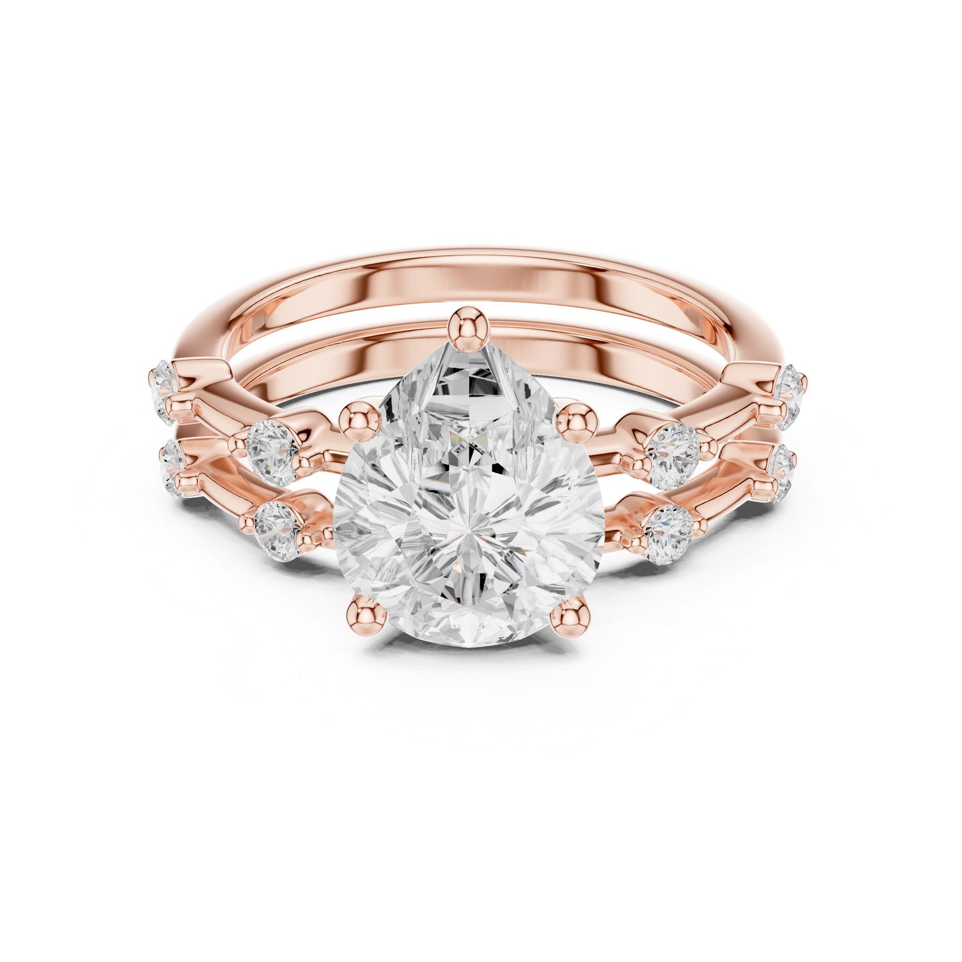 Round Lab Grown Diamond Side-Stone Engagement Ring