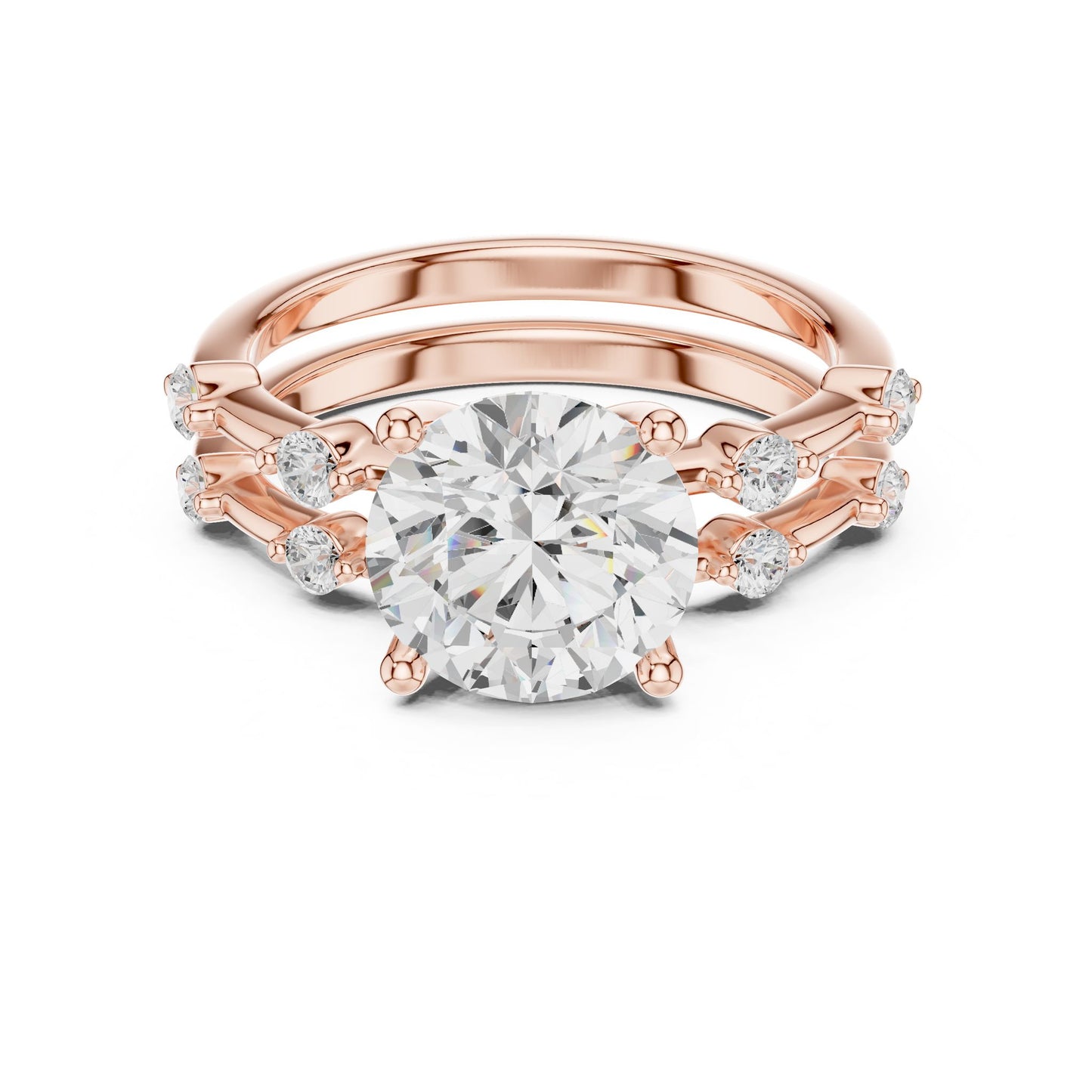 Round Lab Grown Diamond Side-Stone Engagement Ring