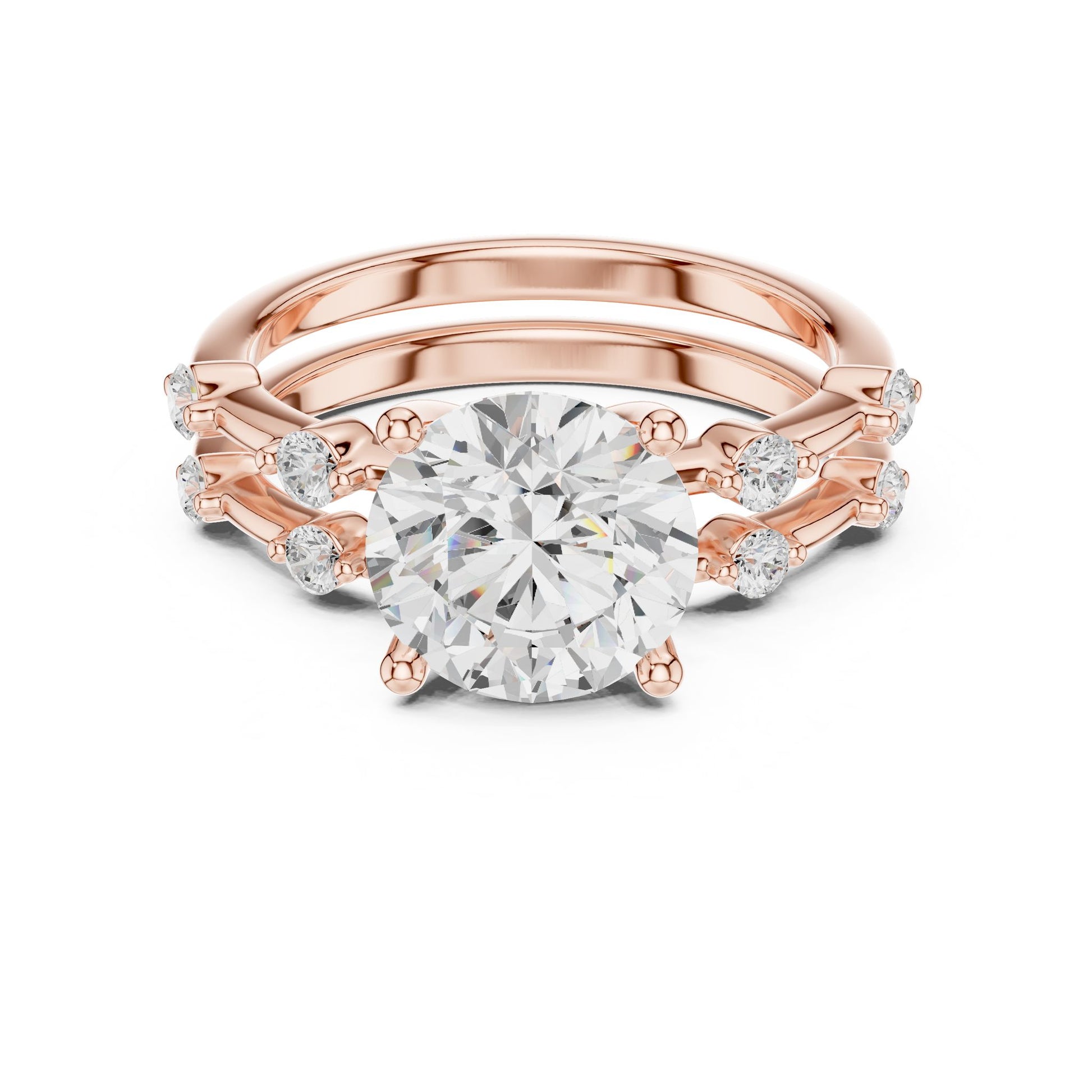 Round Lab Grown Diamond Side-Stone Engagement Ring