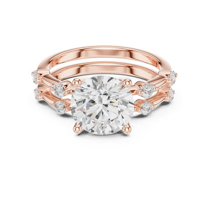 Round Lab Grown Diamond Side-Stone Engagement Ring