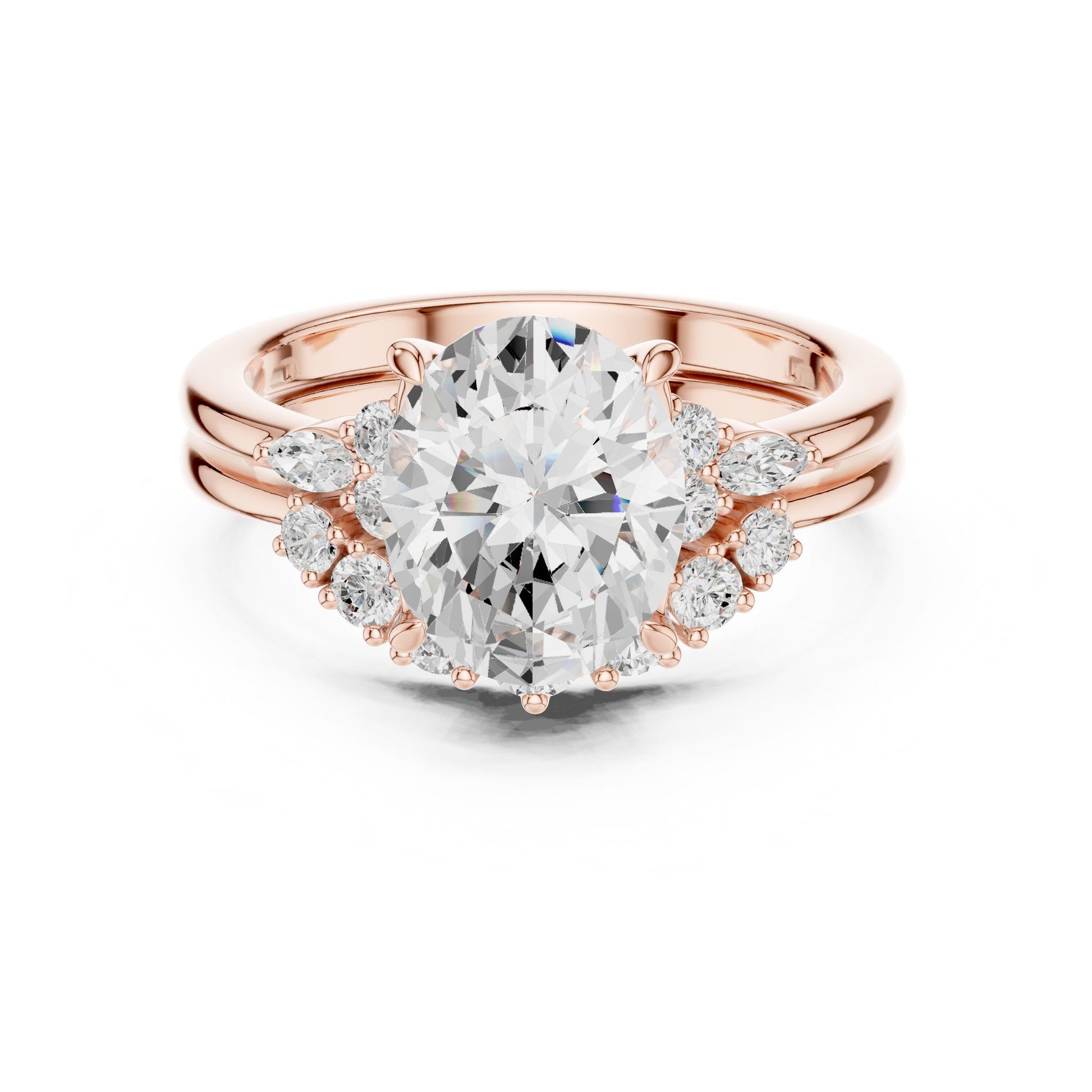 Round Lab Grown Diamond Side-Stone Engagement Ring
