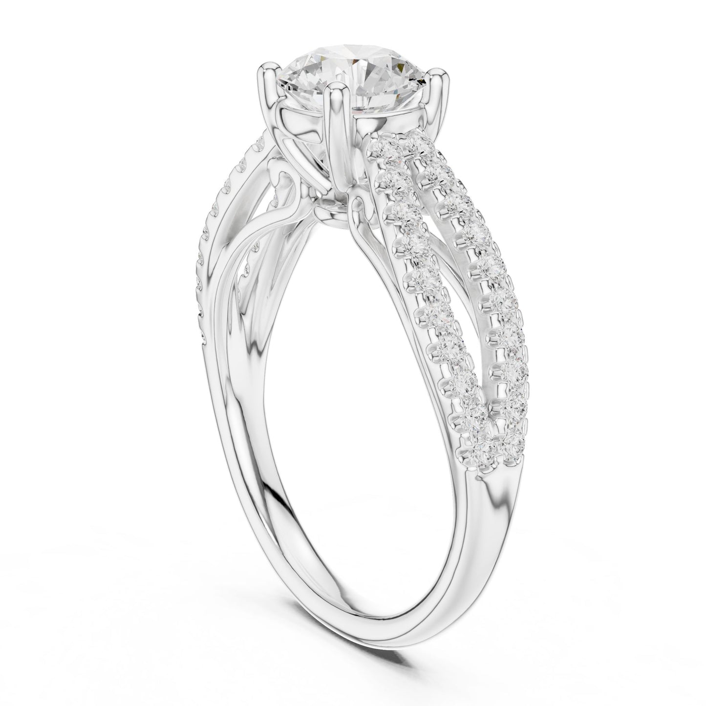 Round Lab Grown Diamond Side-Stone Engagement Ring